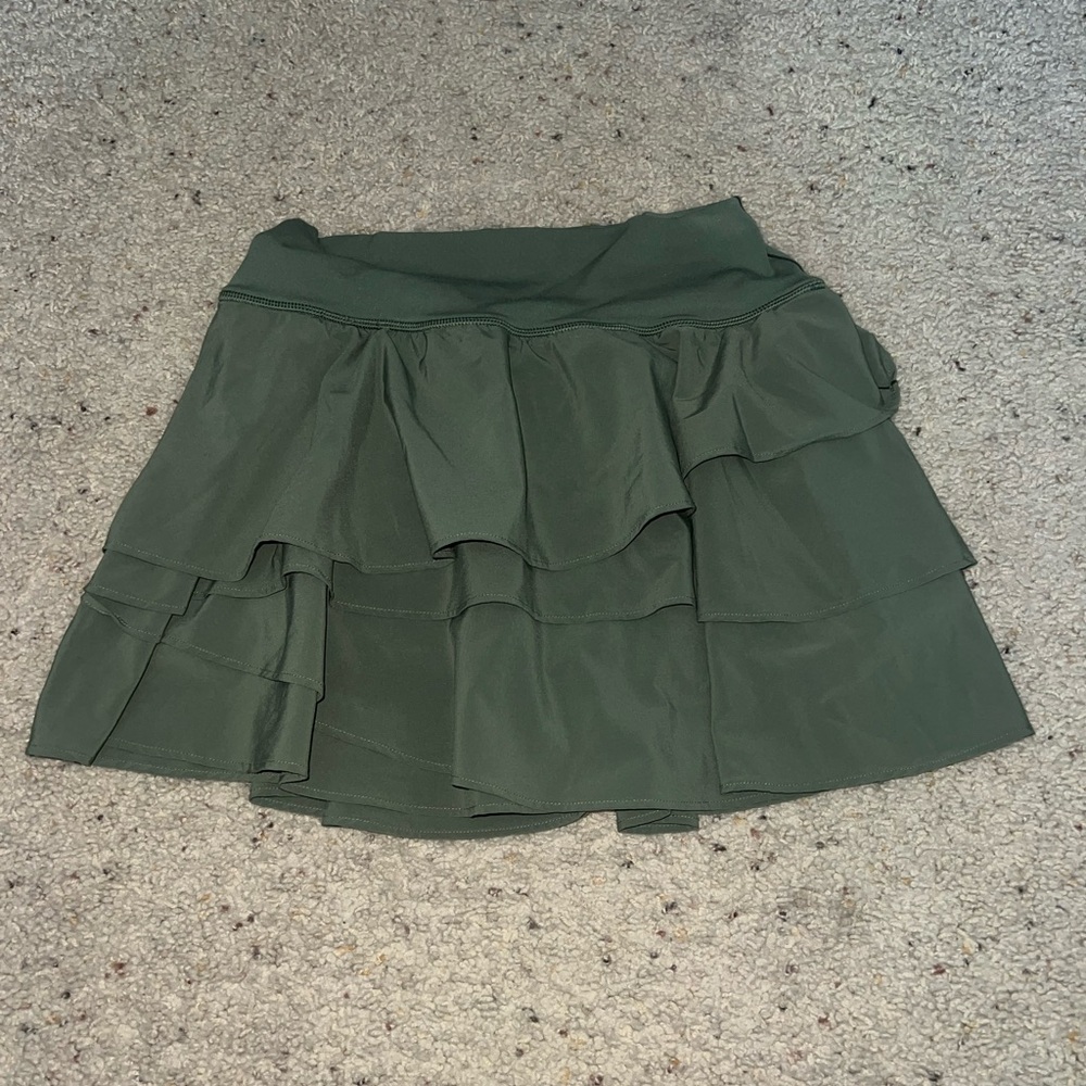 Aerie Green Mini Skirt with Ruffled Tiers